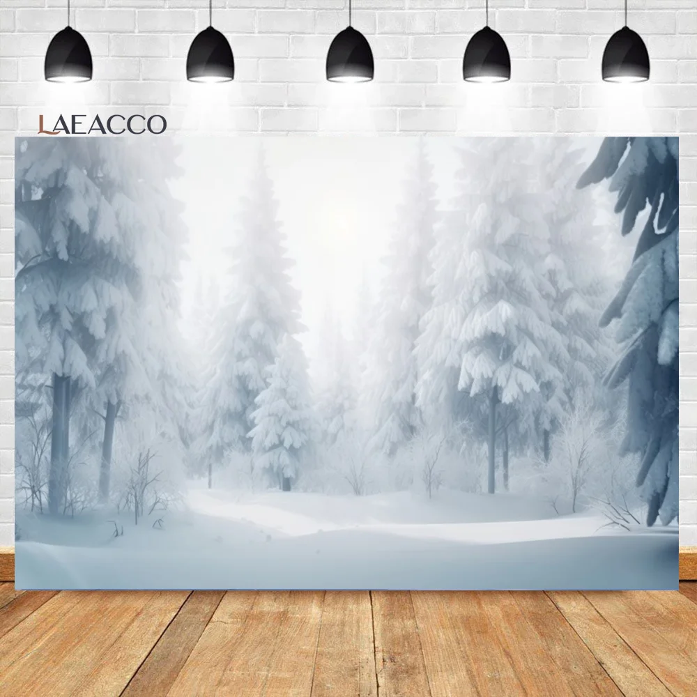 Laeacco Christmas Forest Backdrop Winter Wonderland Snow Glitter Xmas Pine Trees Family Festival Party Photography Background