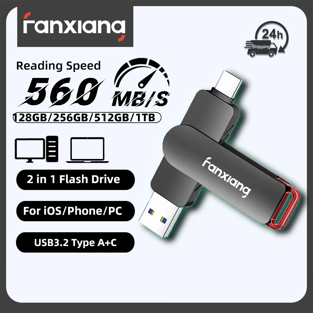 Fanxiang FF520 560MB/s USB Flash Drive Type-C+USB-A TLC 256GB 512GB High Speed Solid State Pen Flash Drive For Laptop Phone PC
