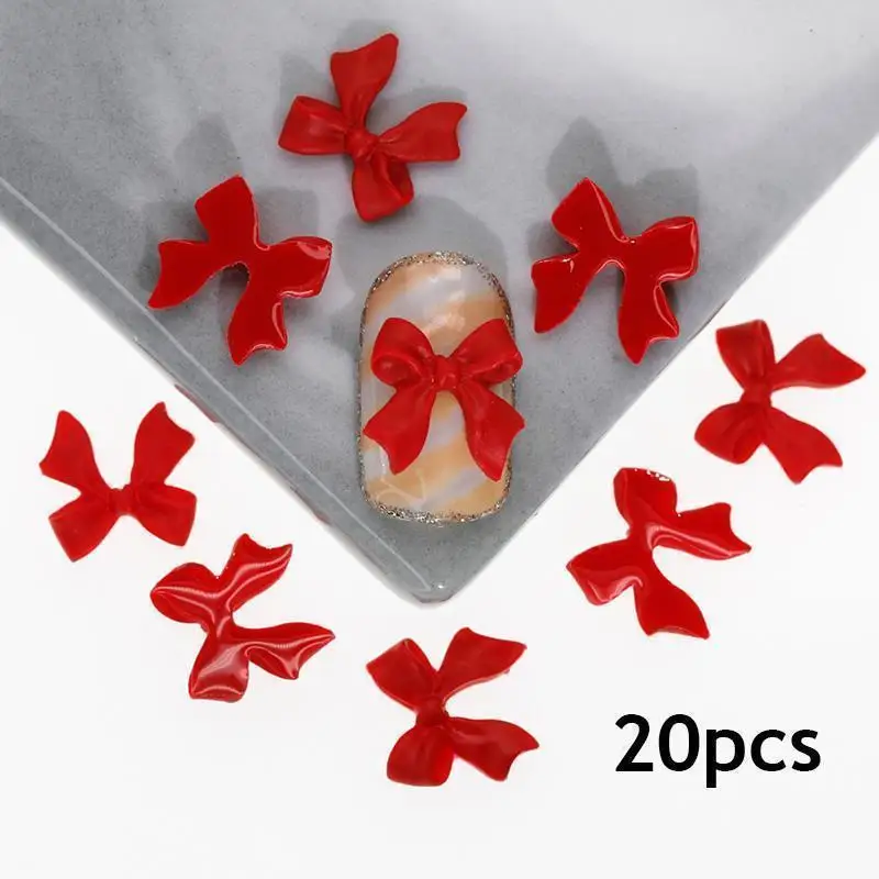 New 20pcs/bag Resin Bow Nail Art Charms 3D Ribbon Bowknot Design Nail Decor DIY Multicolour Nail Rhinestones Accessories