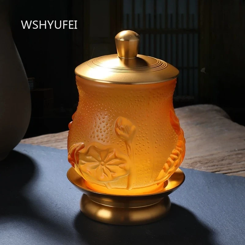Buddha Hall Holy Water Cup Buddhist Glass Lotus Water Purification Cup Household Sacrificial Ornaments Religious Supplies