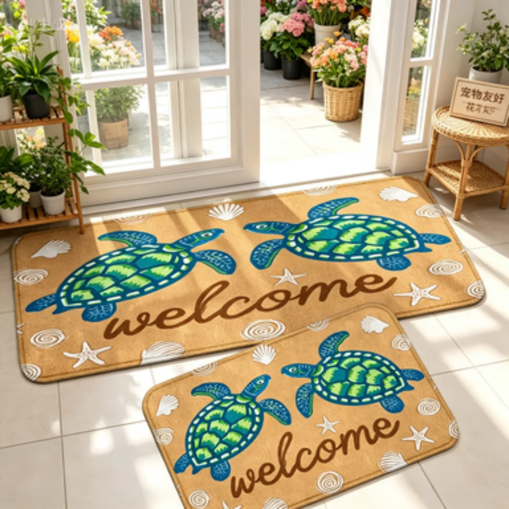 Seaside Turtle Shell Mat, Starfish Shell Foldable Mat, Jungle Parrot Plant Mat, Sunflower Welcome Washable Mat.
