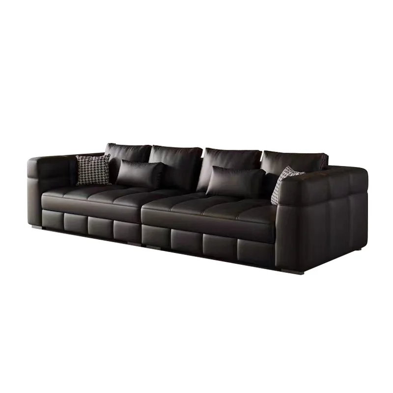 

Minimalist leather sofa first layer cowhide straight row high-end, villa horizontal hall