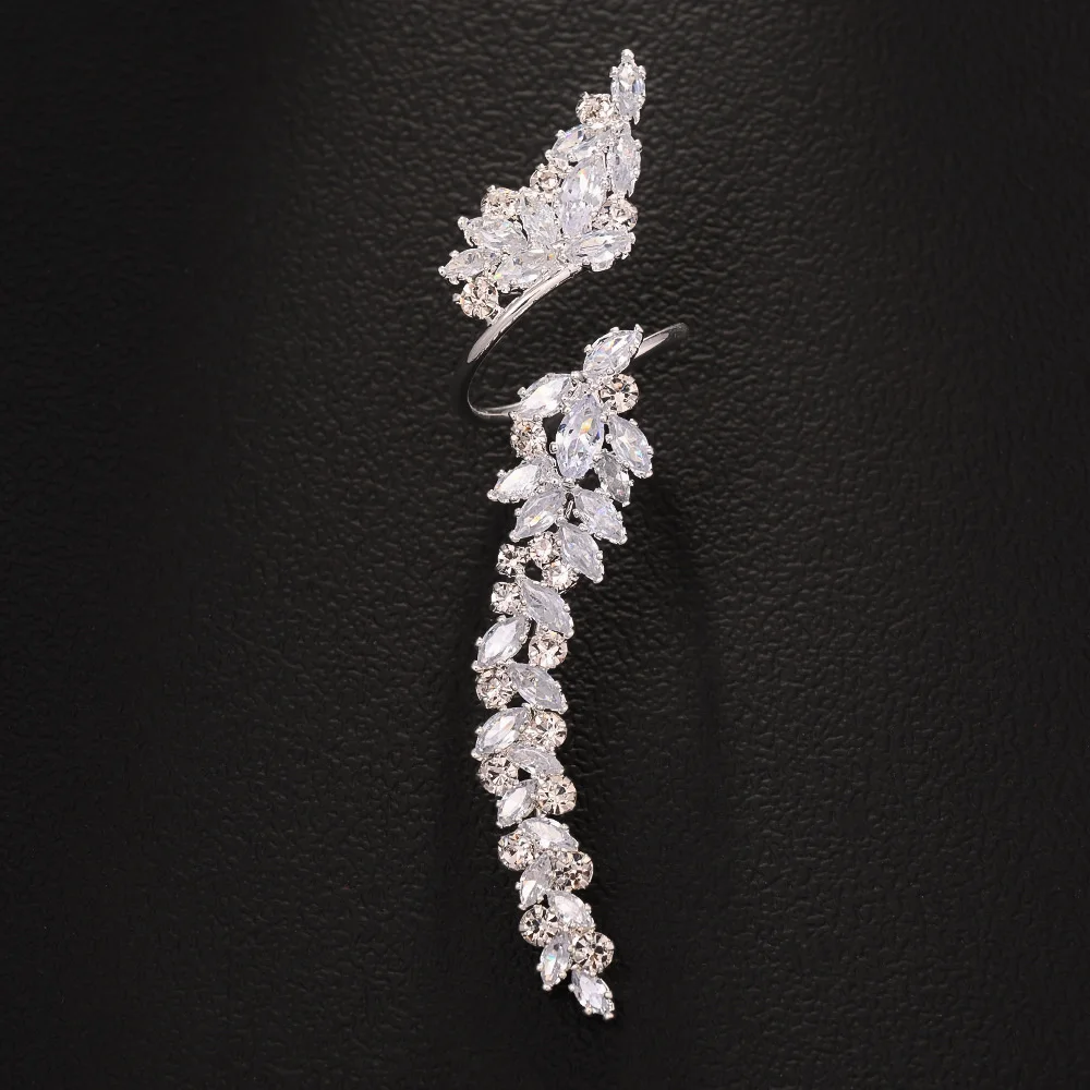 Eleganter und verstellbarer Damenring mit langem Flügelblatt und Zirkon, leichter Luxus, Brautparty, Hochzeit, Fingerschmuck, Geschenk – Detail 5