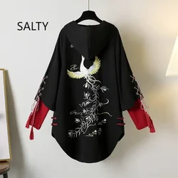 Autumn Winter Women Hoodies Chinese Style Fashion Lace-up Embroidery Pullovers Oversize Plus Size Female Tops Woman Clothing