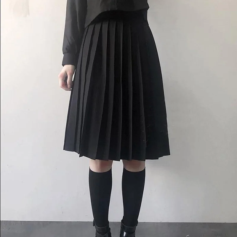 Pleated Skirts Women S-5XL Vintage Young basic Leisure Korean All-match Spring High Waist Female Skirts College