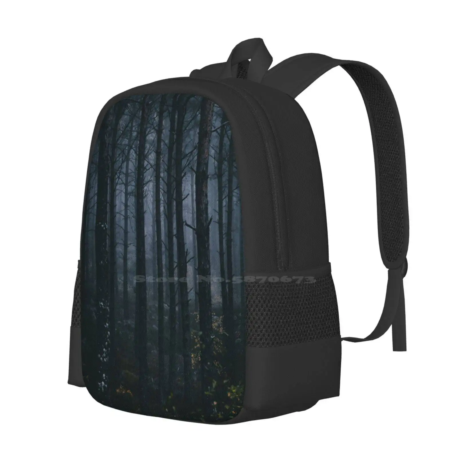 Blind Ghosts Pattern Design Bagpack School Bags Darkness Moody Eerie Spooky Trees Fog Mist Spiritual Emotional Nature Mossy