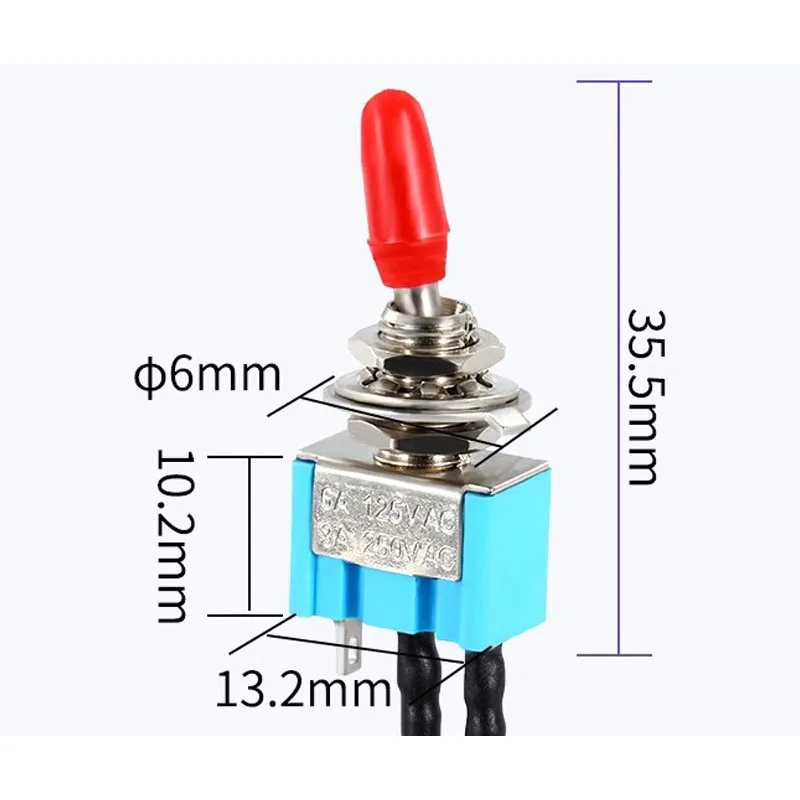 2Pcs MTS-102 Small wire button switch 2nd gear ON-OFF switch  wire toggle switch  rocker switch 3 Terminals