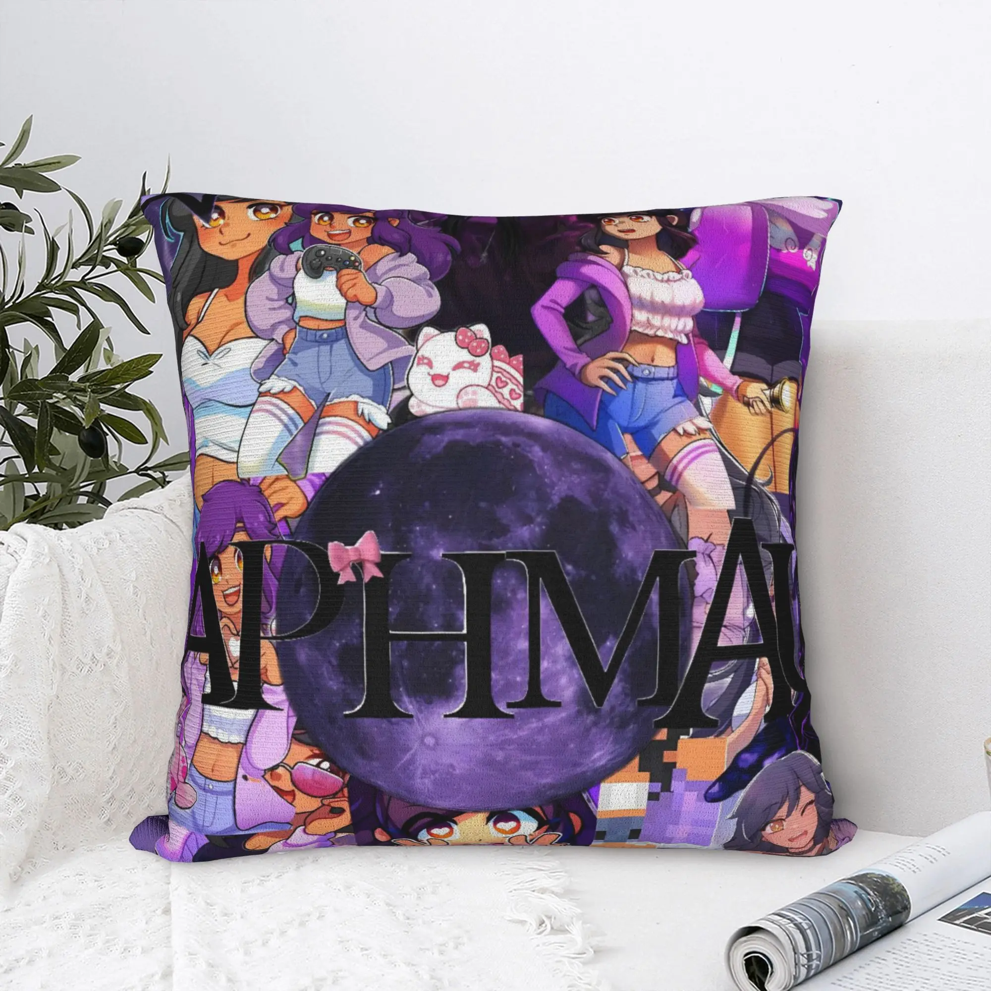 Glowing Aphmau Neon Background Art Pillow Case  Square Pillow Cover For Sofa Home Decoration Novelty Pillowcases