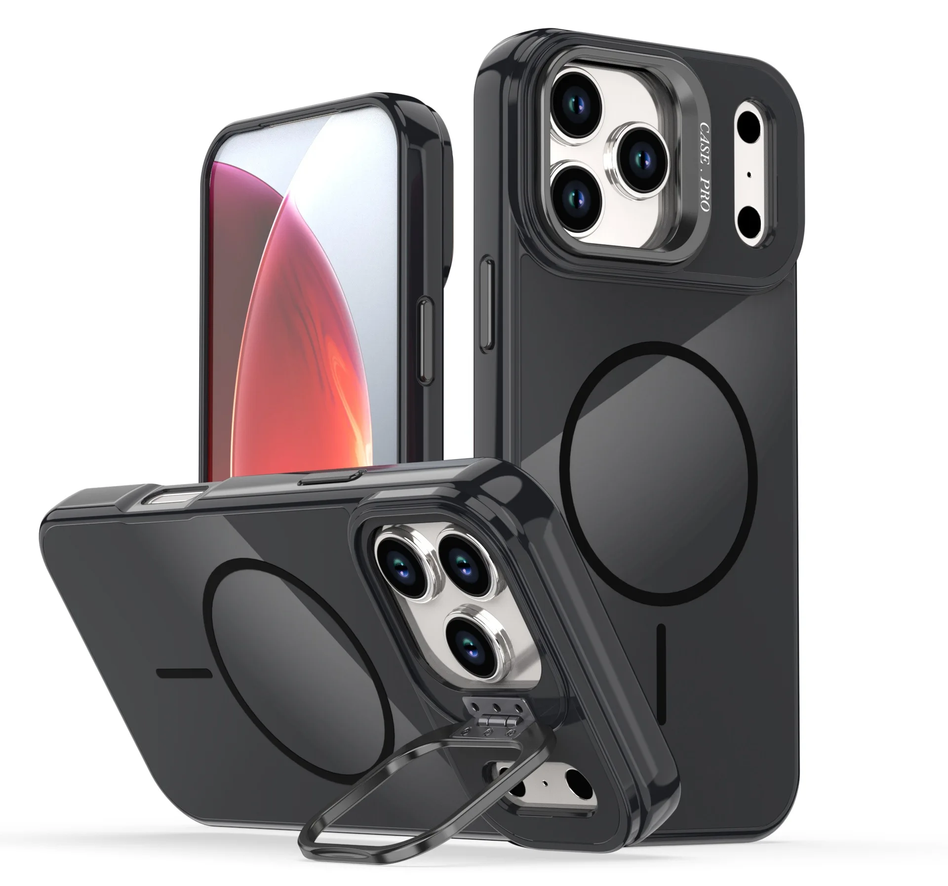 

case for iphone 17 16 15 14 13 pro max Lens bracket protective cover magnetic Wireless Charging Shock Proof With Holder plain