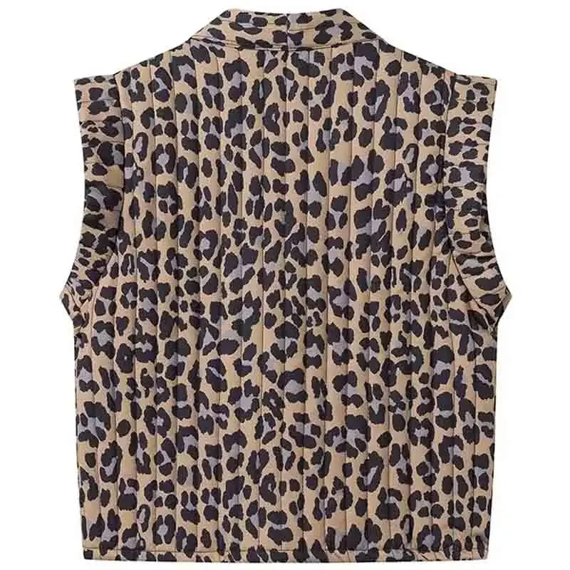 TRAF Women\'s Vest Spring 2024 Leopard Print Waistcoat V-Neck Short Sleeve Cardigan New In Outerwears Elegant Fashion Ladies Vest