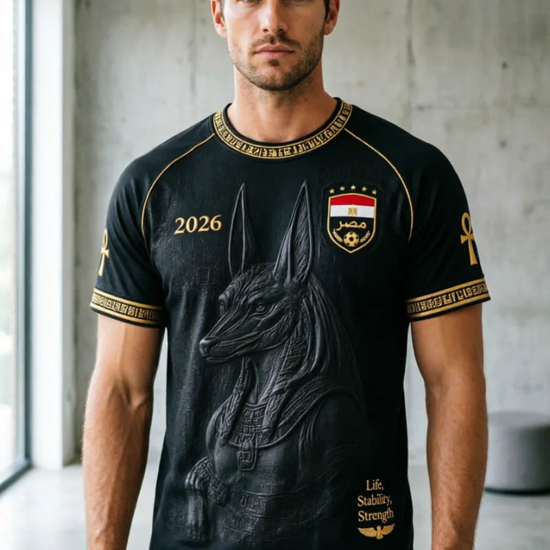 2026 Egypt National Team Raglan Football Shirt Full Ancient Egyptian Relief Jacquard Quick Dry Breathable Jersey FamilyMatching