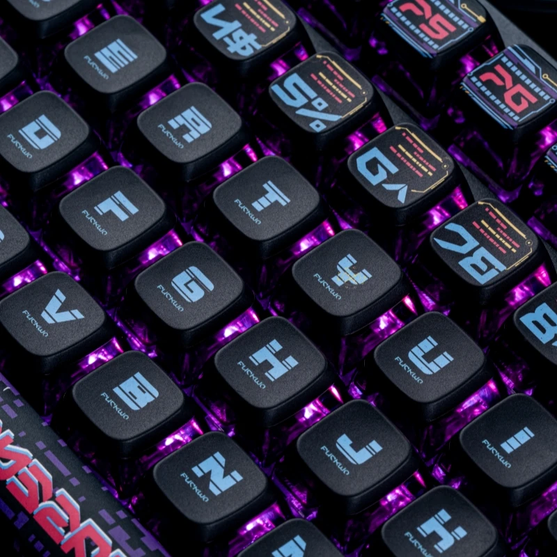 Imagem -03 - Keycap Pudim Transparente Adaptado ao Teclado Mecânico Função Cyberpunk 122 Teclas Perfil Asa Material Pbt Quatro Lados