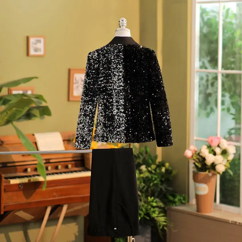 New Children's Sequins Prom Suits Wedding Birthday Party Host Piano Performs a Walk Show Tuxedo Boys Blazer Sets A4102 Vestidos