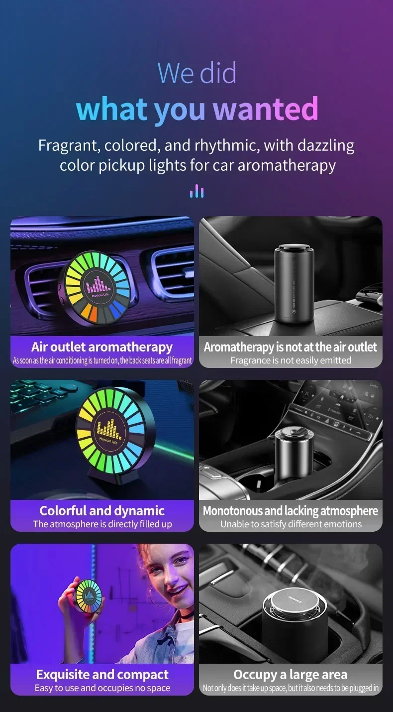 RGB Car Perfume Music Rhythm Sync Pickup Lamp Aroma Diffuser Auto Interior Rgb Ambient Lighting Car Aromatherapy Light