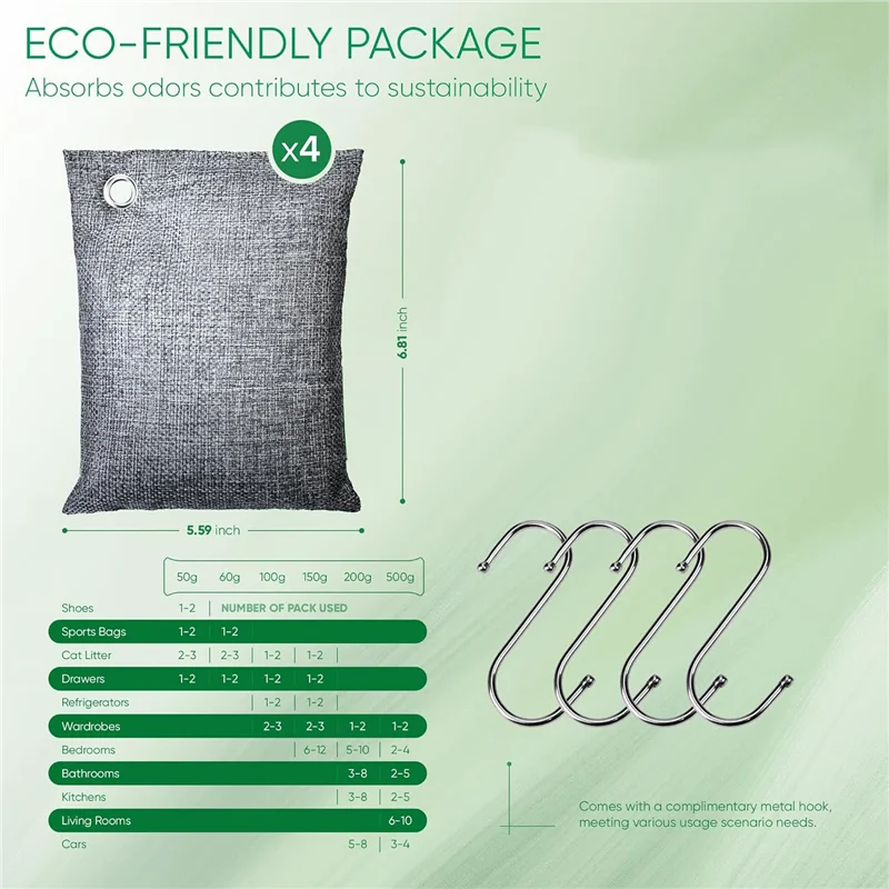 

2025 Trendactivated Charcoal Odor Absorber Bamboo Charcoal Air Purifying 4X200g With Hooks Nature Odor Eliminator For Strong Odo