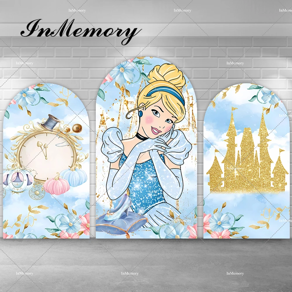 

Fairy Castle Blue Florals Princess Cinderella Arch Backdrop Cover for Girls Baby Shower 1st Birthday Party Decorartion Prop