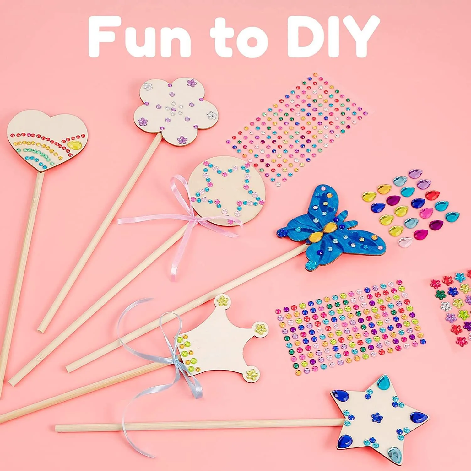 Children's handmade wood products DIY fairy wand magic wand Christmas princess wand, puzzle hand picture wood chips