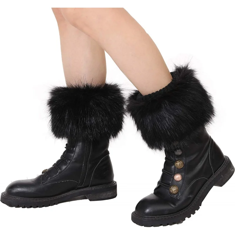 Women Faux Fur Plush Leg Warmers Short Furry Fuzzy Leg Cuffs Girls Winter Knitted Boot