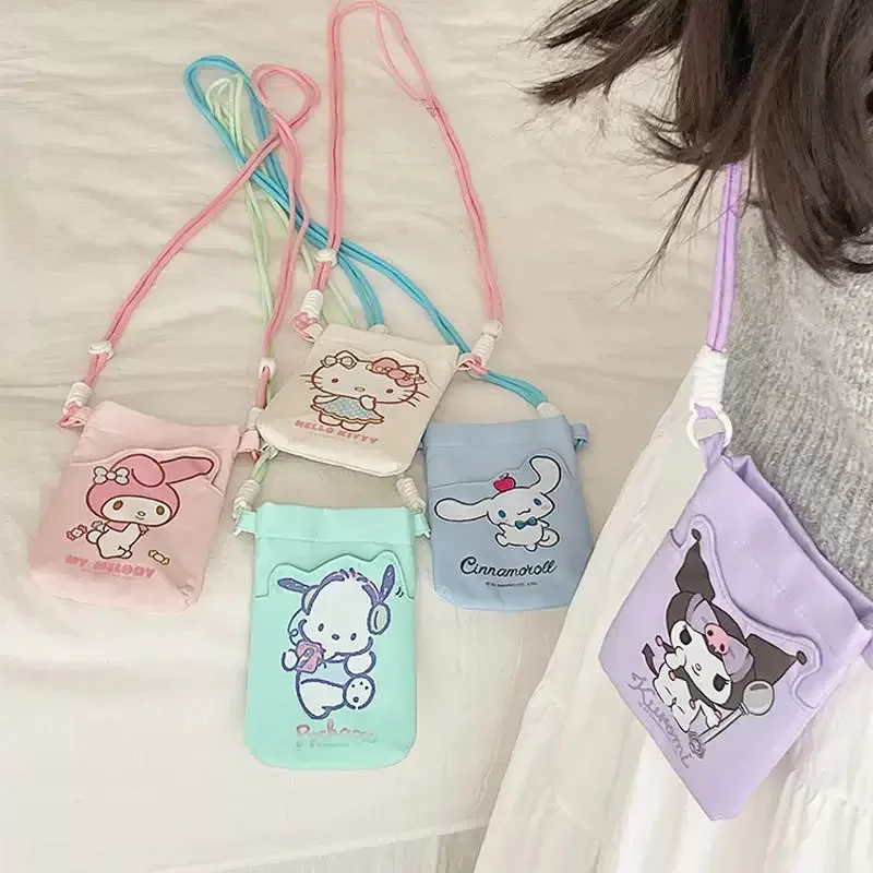 Hello Kitty Mini Phone Bag Crossbody Shoulder Bag Canvas Pouch Compact Size for Daily Use Cute Gift for Kids Girls Best Friend