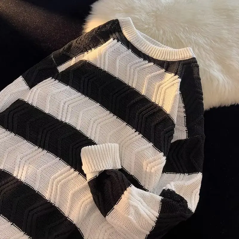 

Осенне-зимний полосатый вязаный свитер большого размера, мужская толстовка с капюшоном Faion Harajuku Hong Kong Sle Overweight 300 Pou