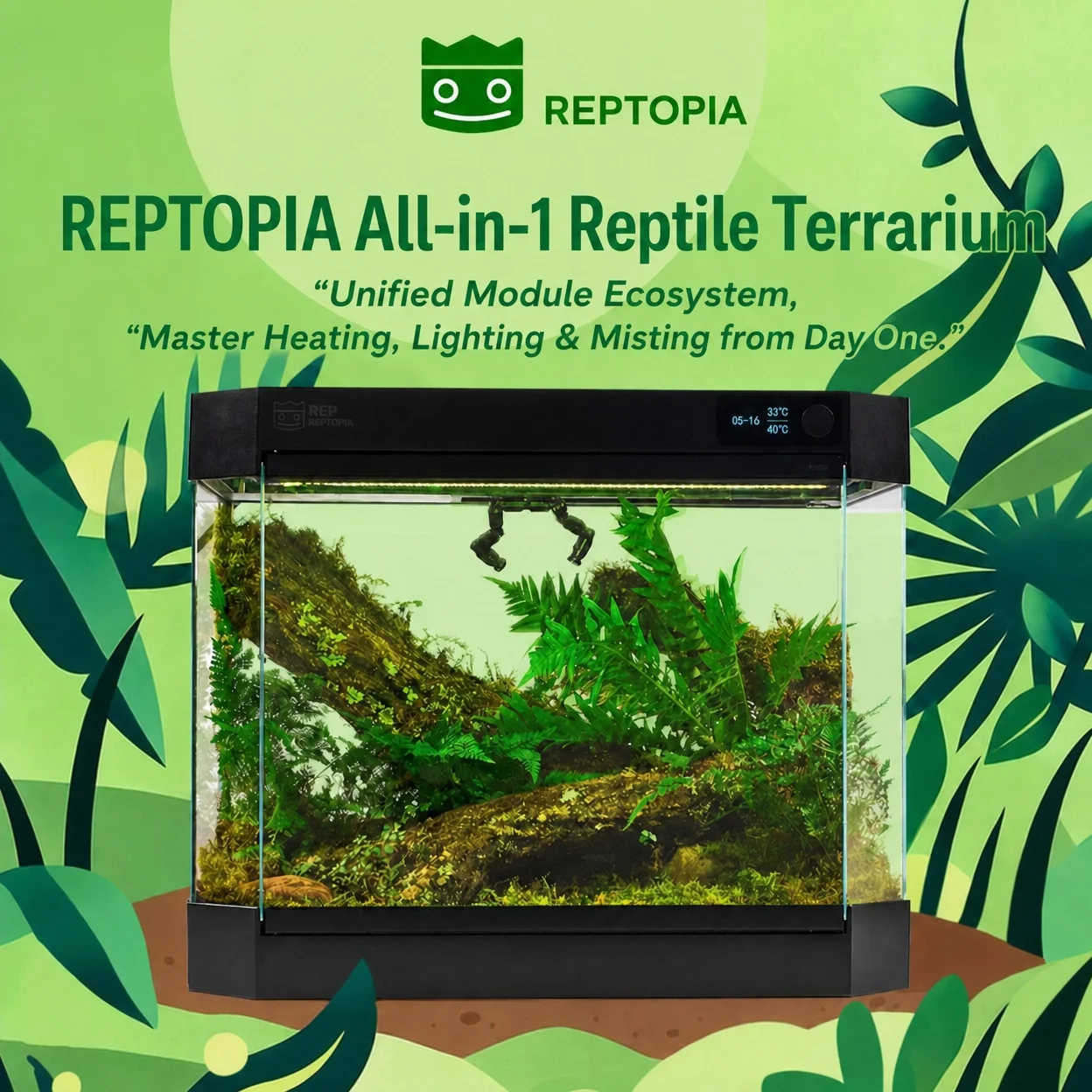 Smart Integrated Luxury Modern Glass Reptile Terrarium Automated Climate Tank Precision Temperature Regulation Water Spray For