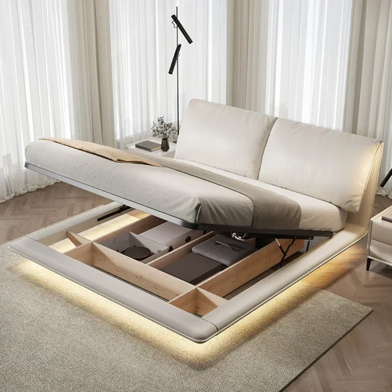 Creative White Loft Double Bed Storage King Light Luxury Leather Bed Villa Italian Aesthetic Cama Queen Size Hotel Furniture