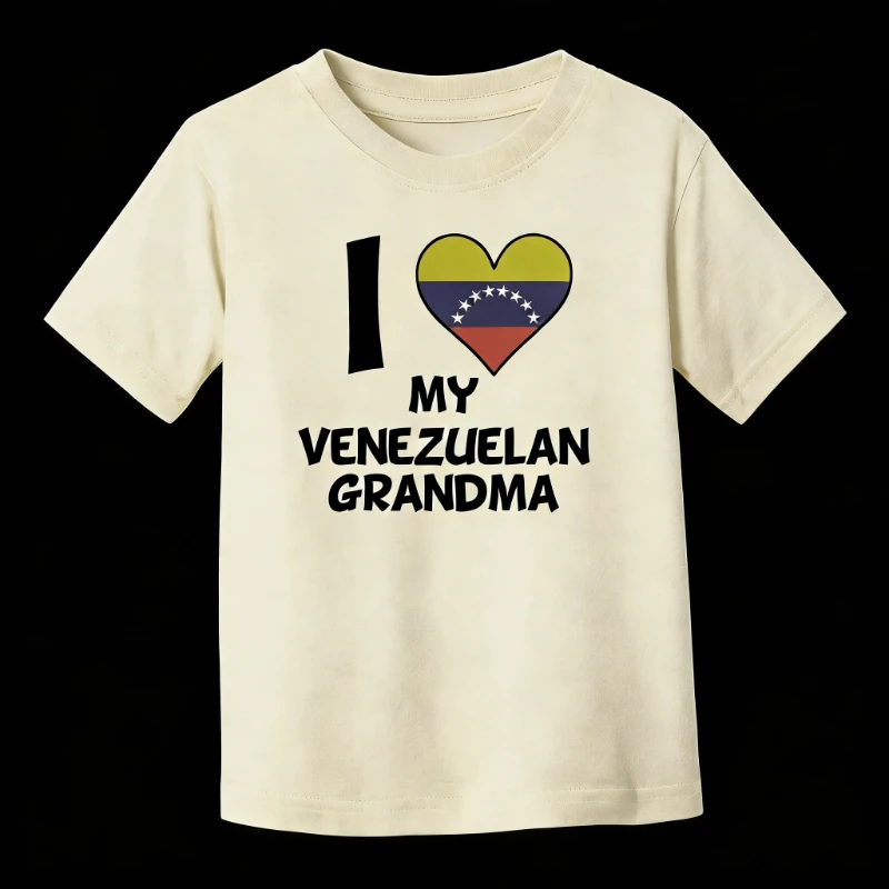 Really Awesome I Heart My Grandma Venezuelan Flag Unisex T-Shirt Crewneck Regular Short Sleeve Casual Printed T-shirt Tops