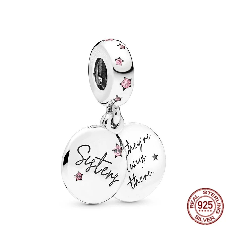 Colgante de plata de ley 925 con diseño de cielo nocturno, abalorio de doble y Forever Sisters, compatible con pulsera Pandora Original, regalo de joyería, novedad