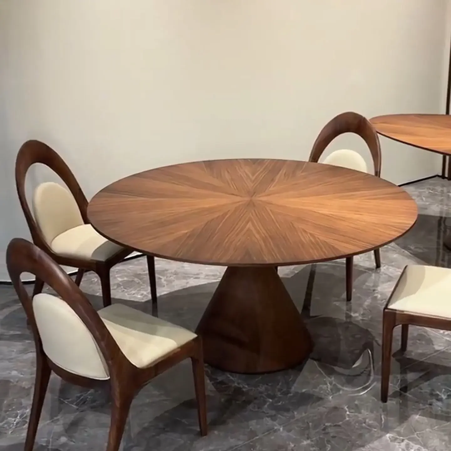 New Chinese-style North American black walnut round table and chair combination Modern simple light luxury dining table
