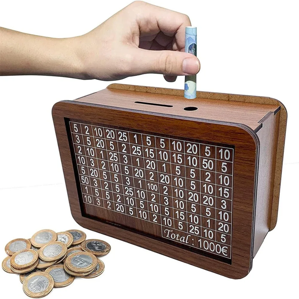 Wooden Money Box Handmade Crafts Money Saving Box Reusable with Saving Money Goals Counter Money Storage Bank