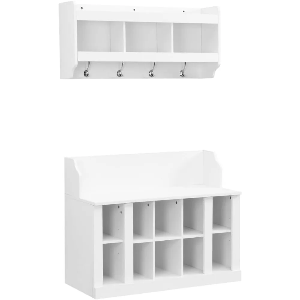 Regulowana, ścienna szafka na buty z haczykami do organizacji przedpokoju i garderoby, w kolorze białym.