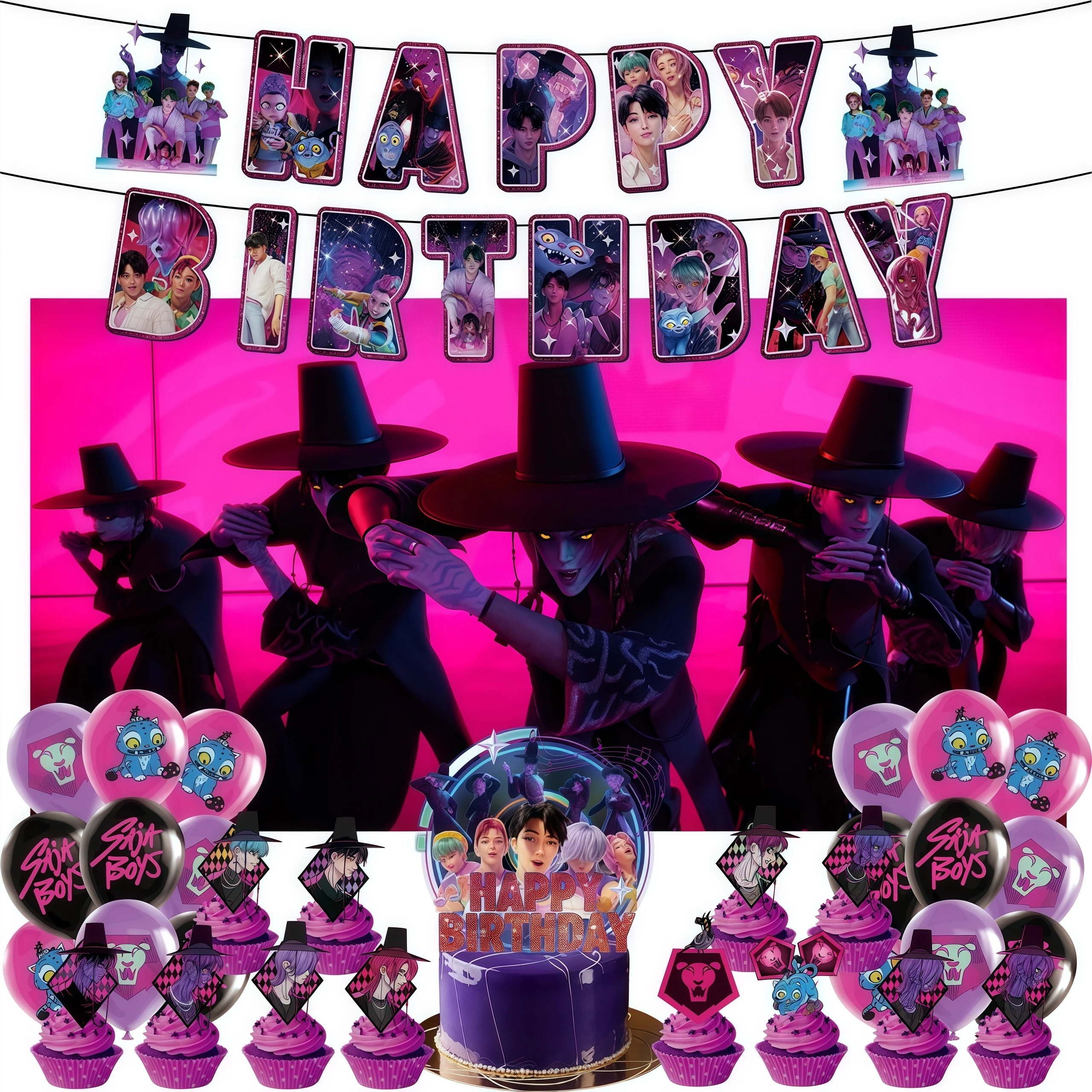 ساجا بنين حفلة عيد ميلاد الديكور الكورية المعبود أنيمي أدوات المائدة كأس لوحة منديل بالون راية الاطفال لصالح دش لوازم الحفلات