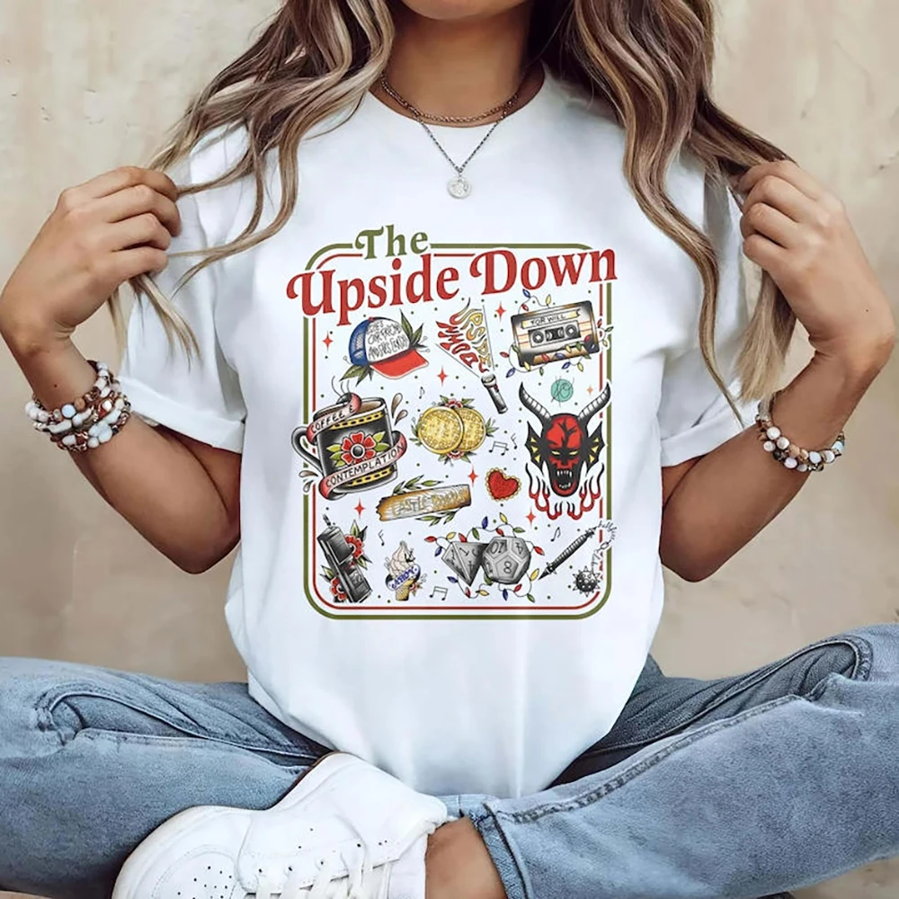 The Upside Down T-shirt Funny Women Men Hawkins Clipart Graphic Tee Stranger ST5 Inspired Demogorgon Shirts Trendy Gothic Tops