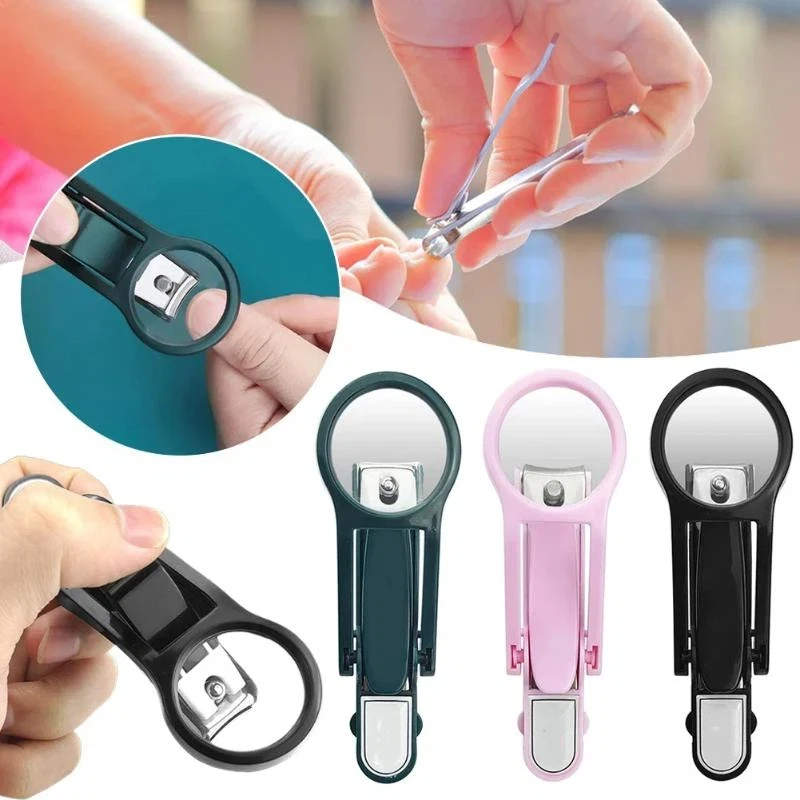 Stainless Steel Anti Splash Nail Clipper With Magnifier Precise Nail Trimmer For Elderly Nail Care