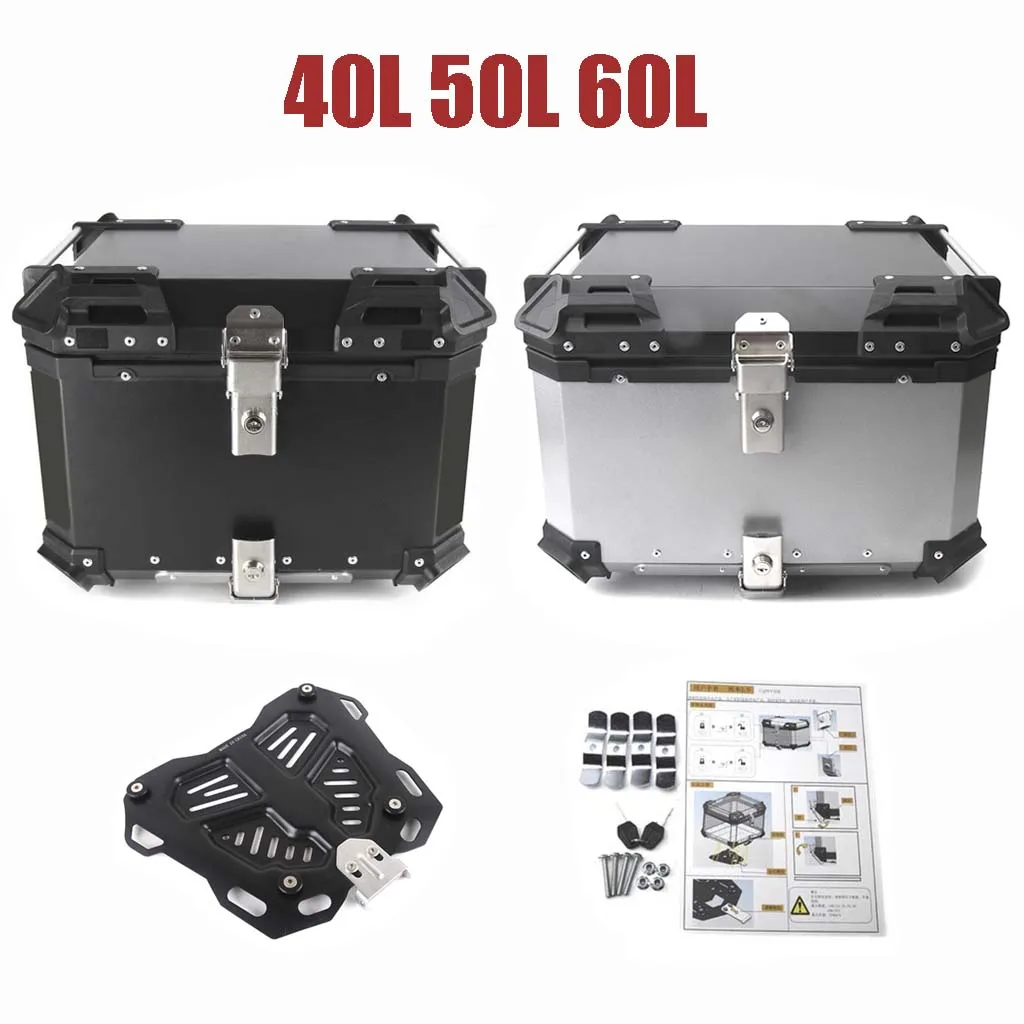 

40L 50L 60L Motorcycle Trunk Rear Tail Luggage Box Storage Helmet Top Case Holder Lock Aluminum Toolbox Moto Topbox Accessories