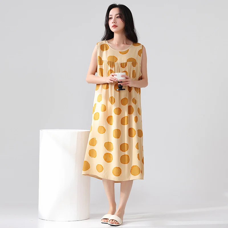 

Summer Svel V-Ne Cotton Silk Sp Dr Women's Loose Home Clothes Large Size Printed Pattern Comfortable Nightgown