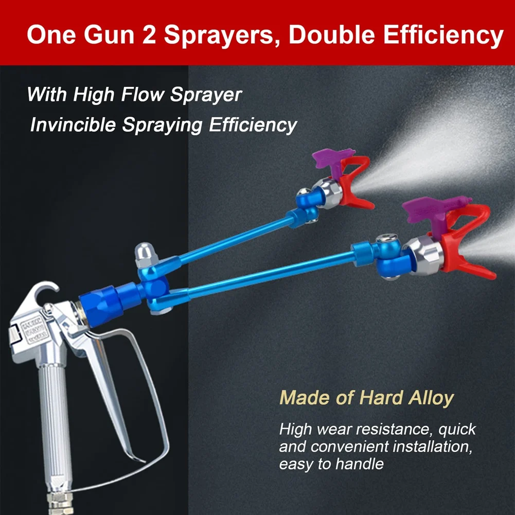 Happy New- Airless Paint Spray Extension Pole Double 517 Nozzle Head Painting For Sprayer Guard Powerful Spraying Tool