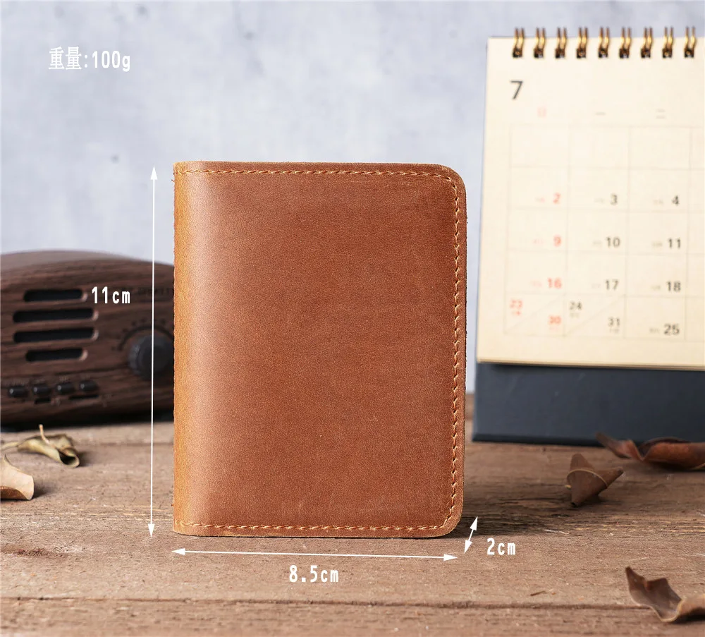 Vintage Men's Wallet Genuine Leather  Credit Card Holder Wallet Short Drivers License 5 Transparent Windows ID Card Cases