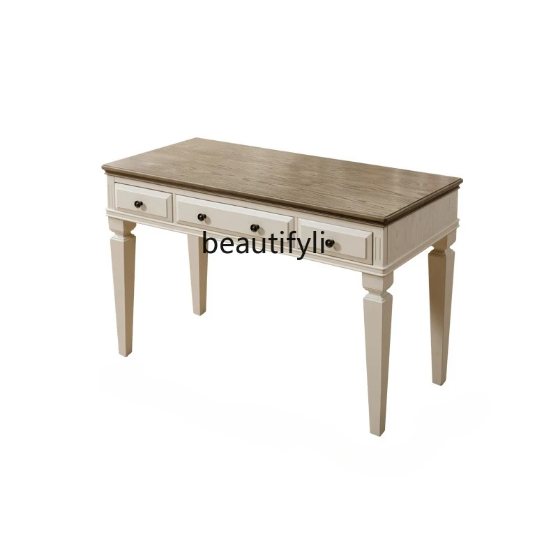 

American-Style Solid Wood Desk Computer Desk Study Desk Small Apartment All Solid Wood Mediterranean Light Luxury Furniture