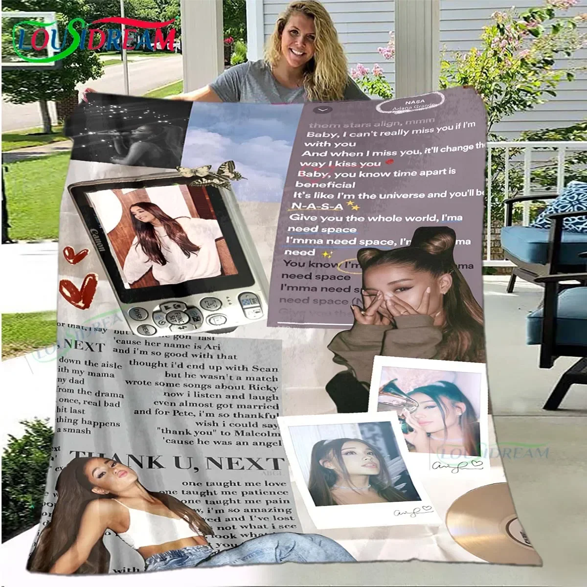 

Singer Ariana G-Grande Pattern Blanket Star Flannel Thin Blanket Portable Home Travel Office Lunch Break Blanket Birthday Gift