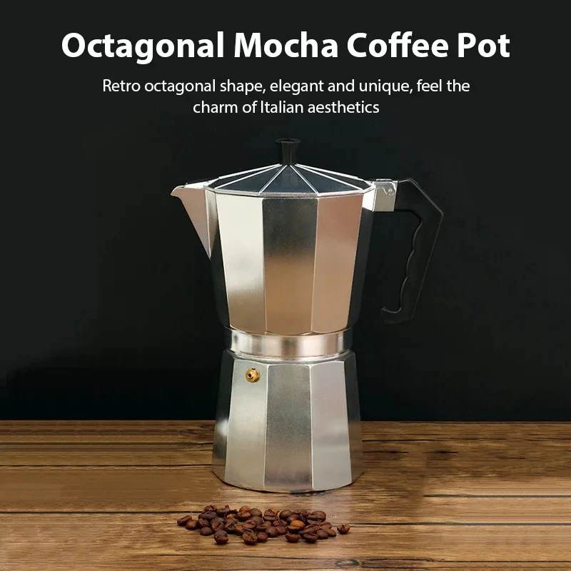 Cafetera Moka Octogonal de Aluminio, Percolador de Espresso Italiano, para Hogar, Oficina, Viajes, Campamento y Aire Libre