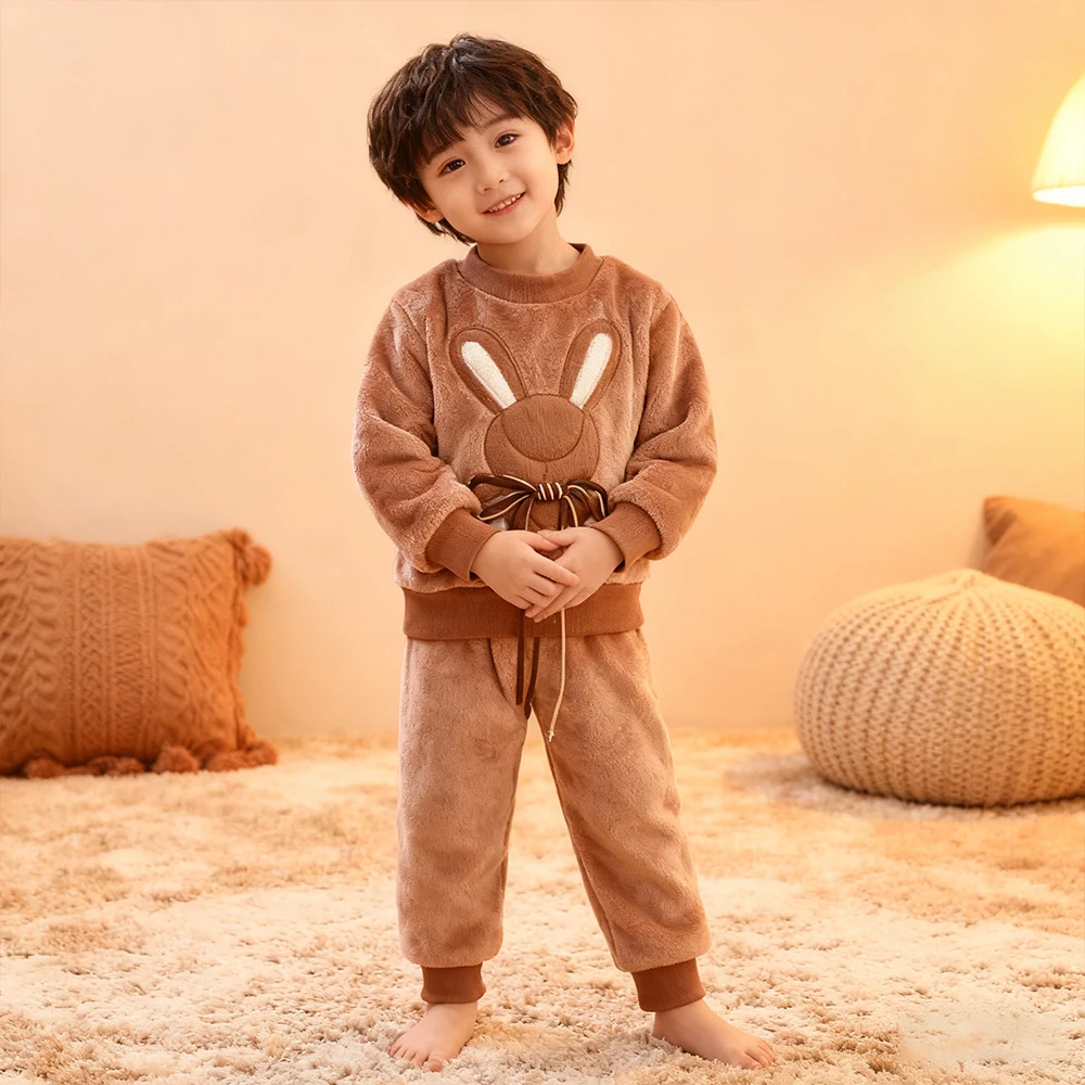 

Children's Clothing 2Pcs Velvet Pajamas Sets Autumn And Winter Boys Suit Baby Girl Clothes Rabbit Homewear Keep Warm Loungewear