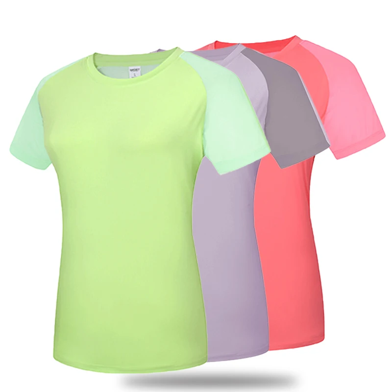 

Women Sport Quick-Dry T-Shirt High Elastic Running Yoga Pilates Tops Close-Fit Mixed Color Short Sleeved Tee Shirt Girls