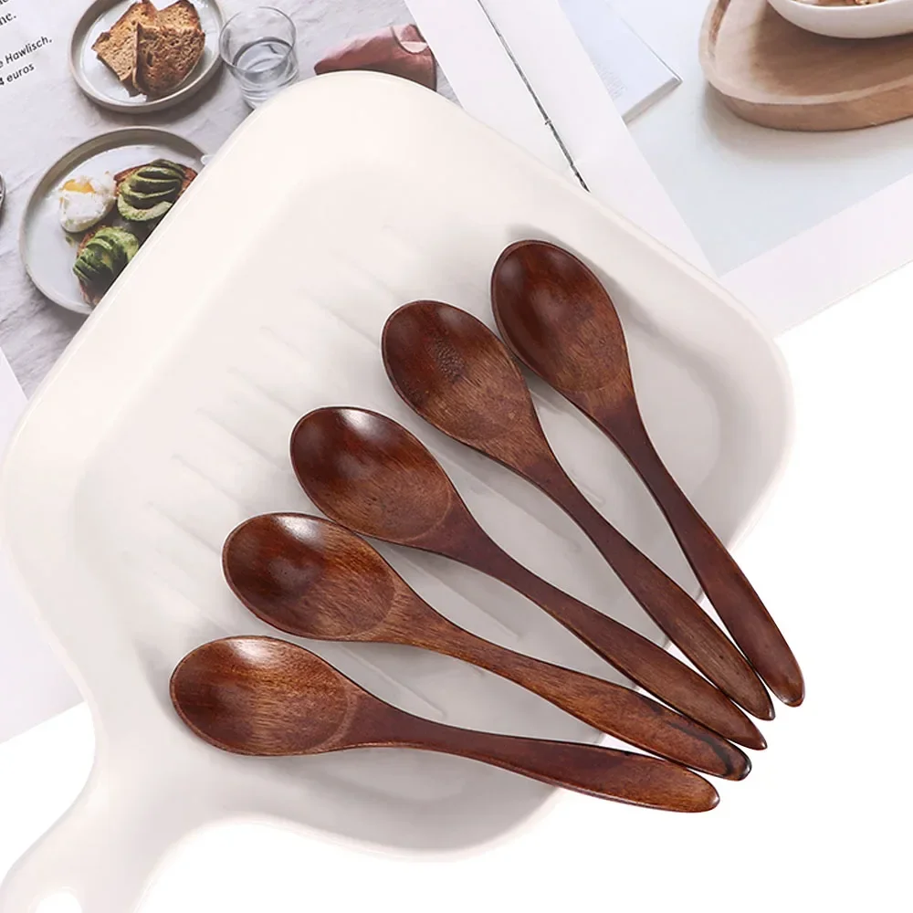 50pcs Wholesale Wooden Spoon Long Hand Soup Scoops Kitchen Spice Coffee Stir Spoons Ellipse Ladle Stirrer Teaspoons Tableware