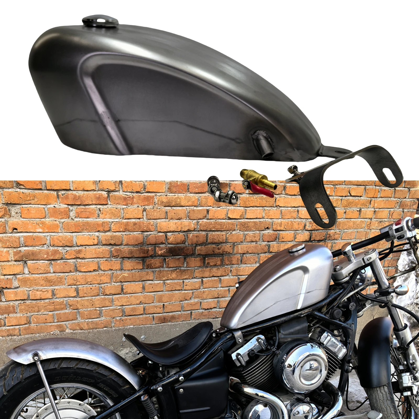 8 L Motorbike Petrol Gas Fuel Tank Oil Can For YAMAHA DRAGSTAR 400 650 1998-2010