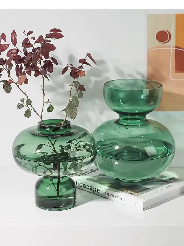 Creativity Simplicity Green Round Gourd Glass Vase Floral Hydroponic Flower Pot Modern Living Room Dining Table Decoration