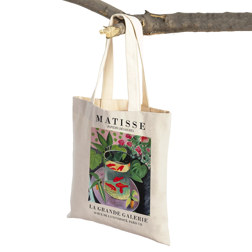 Vintage Matisse Cutout Galerie Fauvism Cat Fish Lady Tote Handbag Canvas Women Shopping Bags Print Supermarket Shopper Bag