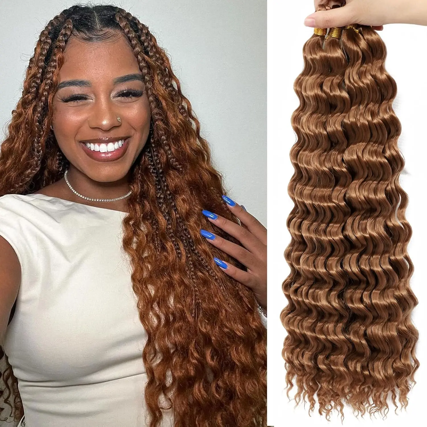 

Матовая термостойкая волокнистая прядь для наращивания волос, коричневая, кудрявая, с градиентным цветом. 66x8 см, на клипсах, Natural Bounce, для укладки