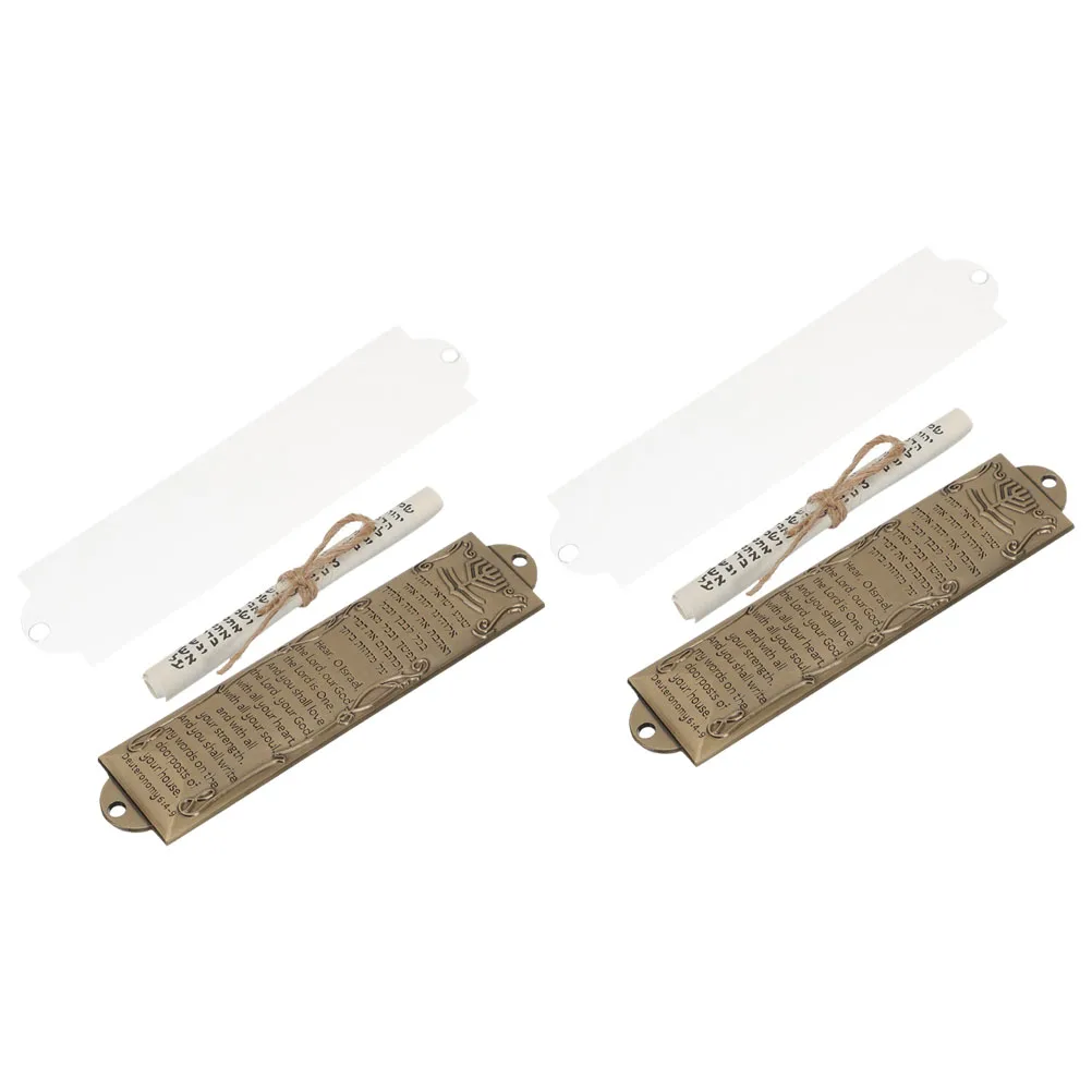 

2 set 2 Sets Holy Scroll Crafts Retro Metal Mezuzah Catholic Ornament Home Blessing Plaque Door Religious Gift Judaica Symbols