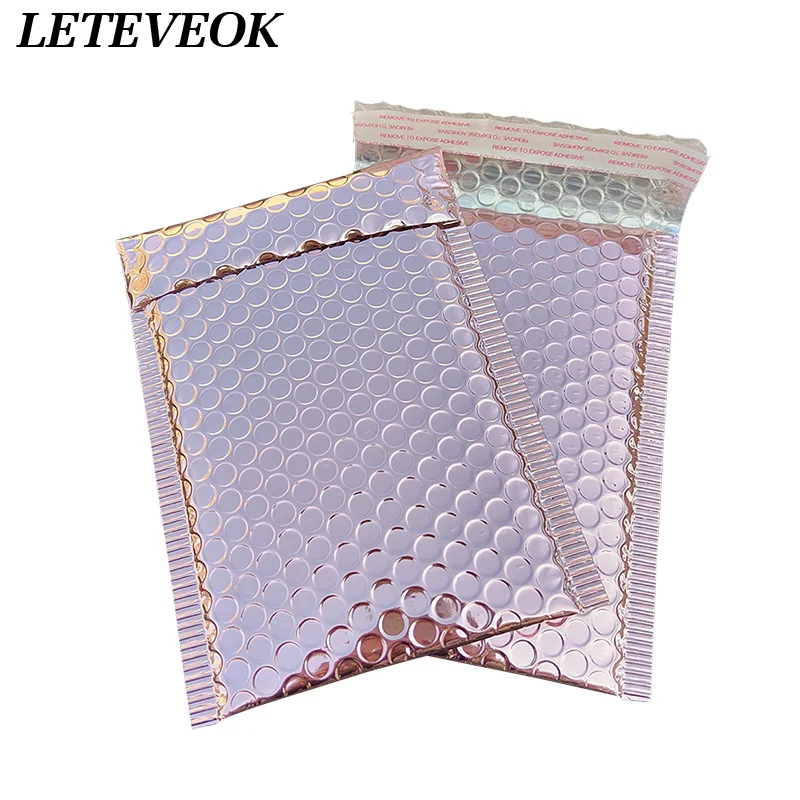 Leteveok 50/25pcs Bubble Mailers Shipping Bags for Small Businesses Gift Cushioning Packaging Rose Gold Aluminized Envelopes